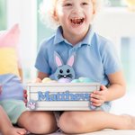 Personalisierte niedlichen Hase Holzkorb mit Namen Ostereierjagd Geburtstag Urlaub Party Favors Geschenk für Kinder