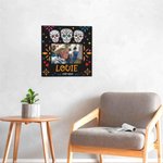 Personalized Mexican Floral Sugar Skull Canvas Photo Painting with Name and Year Gothic Wall Decor Day of the Dead Gift for Family
