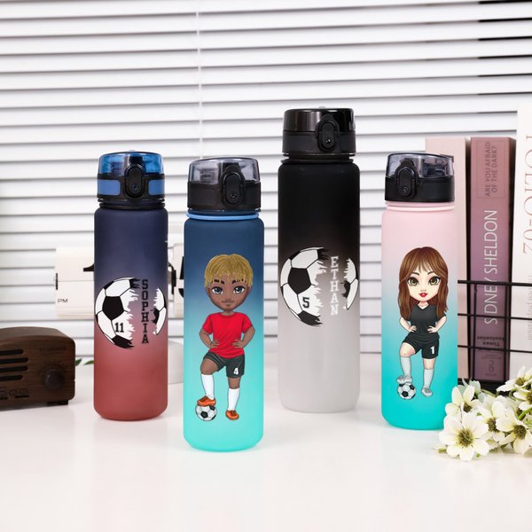 Gobelet Personnalisé avec Personnage et Nom Bouteille avec Couvercle Rabattable Cadeau Anniversaire pour Amateurs de Football