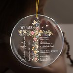 Personalized Floral Cross Bible Verse Acrylic Ornament with Text Baptism Confirmation Gift for Kids Christians