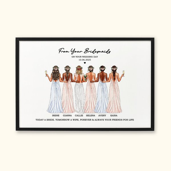 Personalized Bride Cheers with Bridesmaids Canvas Painting with Name Date and Blessing Quote Wedding Bridal Shower Bachelorette Party Gift for Bride