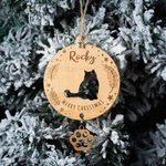 Adorno navideño personalizado de madera con silueta de gato y nombre en primer lugar Feliz Navidad Decoración Regalo para los amantes de los gatos