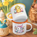 Personalized Floral Easter Eggs Bunny Chick 12oz Enamel Mug with Name Easter Party Birthday Gift for Boys Girls