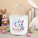 Personalisierte Niedliche Osternhase Blumen Canvas Eimertasche Korb mit Namen Initiale Ostereiersuche Geburtstag Party Geschenke für Jungen Mädchen