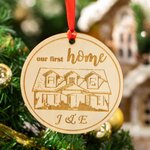 Personalised Engraved Wooden Home Photo Hanging Ornament with Name and Date Christmas Housewarming Gift for Family