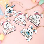 Personalised Cute Rabbit Expression Wooden Money Holder Basket Tag with Name Easter Basket Stuffers Gift for Kids