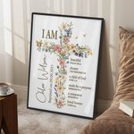 Personalized Floral Cross Bible Verse Canvas Painting with Name First Communion Party Wall Decor Christening Baptism Gift for Kids