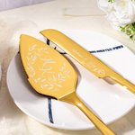 Personalised Floral Cake Knife Server Cutting Set with Name and Date Wedding Bridal Shower Gift for Couple