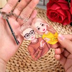 Personalized Cartoon Couple Heart Gesture Acrylic Keychain with Name Bag Charms Valentine's Day Anniversary Gift for Couples