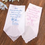 Personalized Embroidery Something Blue Birth Flower 100% Cotton Lace Wedding Handkerchief with Name and Date Wedding Gift for Bride