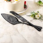 Personalised Floral Cake Knife Server Cutting Set with Name and Date Wedding Bridal Shower Gift for Couple