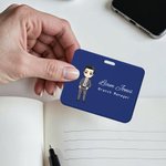 Personalized Floral Cartoon Business Woman and Man ID Card Badge Holder with Name Birthday Office Gift for Coworker Employee
