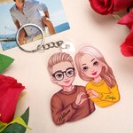 Personalized Cartoon Couple Heart Gesture Acrylic Keychain with Name Bag Charms Valentine's Day Anniversary Gift for Couples