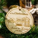 Personalised Engraved Wooden Home Photo Hanging Ornament with Name and Date Christmas Housewarming Gift for Family