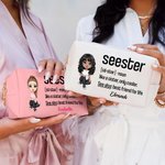 Personalisierte Seester Definition Cartoon Charakter Leder Kosmetiktasche mit Namen Portable Reise Essentials Geburtstag Geschenk für Frauen Mädchen