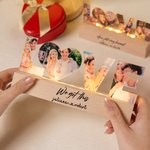 Veilleuse LED personnalisée pour couple 3-7 photos avec socle en bois Décoration d'intérieur Anniversaire Cadeau de Saint-Valentin pour les couples