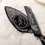 Personalised Floral Cake Knife Server Cutting Set with Name and Date Wedding Bridal Shower Gift for Couple