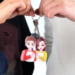 Personalized Cartoon Couple Heart Gesture Acrylic Keychain with Name Bag Charms Valentine's Day Anniversary Gift for Couples