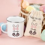 Personalized Cute Easter Bunny 12oz Enamel Mug Snack Bag with Name Easter Party Birthday Gift for Kids