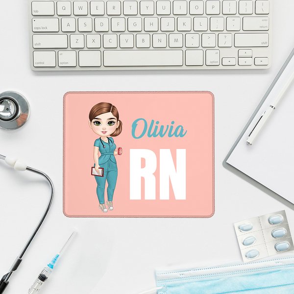 Personalized Cartoon Character Multiple Sizes Non-Slip Mouse Pad with Name and Occupation Birthday Gift for Nurse Doctor Medical Staff