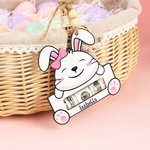 Personalised Cute Rabbit Expression Wooden Money Holder Basket Tag with Name Easter Basket Stuffers Gift for Kids