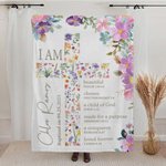 Personalised Floral Cross Soft and Warm Blanket with Bible Verse and Name Baptism Confirmation Gift for Kids Christians
