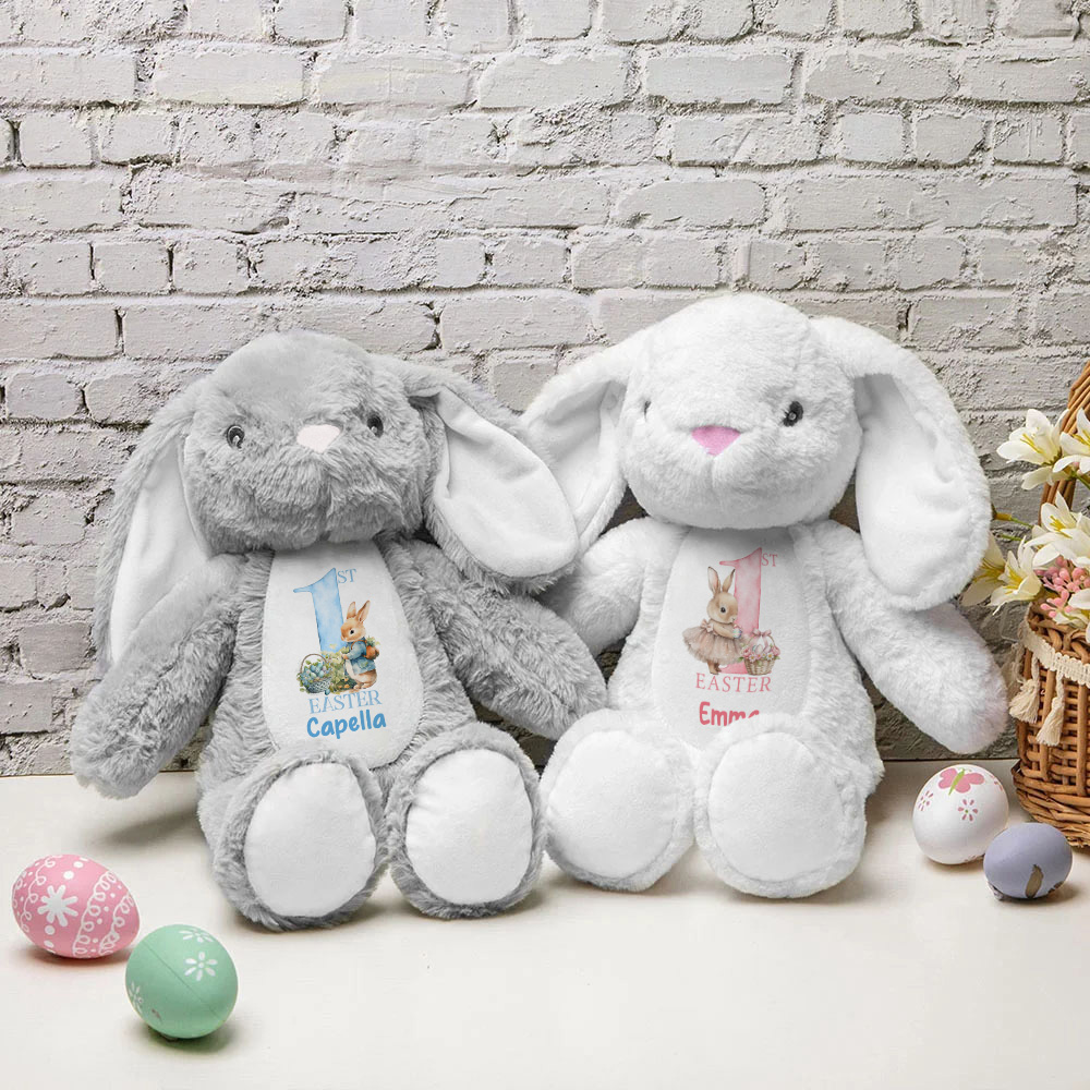Lapin en Peluche Personnalisé avec Nom et Thème de 1st Easter Décoration de Maison Cadeau Baby Shower pour Enfants