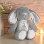 Animale di peluche personalizzato con croce floreale Peter Rabbit, con nome e data Regalo di compleanno per bambini per la festa del bebè, il battesimo e il compleanno.