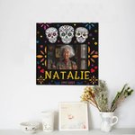 Personalized Mexican Floral Sugar Skull Canvas Photo Painting with Name and Year Gothic Wall Decor Day of the Dead Gift for Family