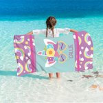 Asciugamano da spiaggia oversize personalizzato con design dell'unicorno cane volpe scimmia e nome regalo di compleanno per ragazzi