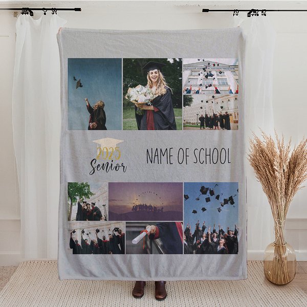Coperta di laurea personalizzata con collage di 9 foto e nome della scuola Regalo per la cerimonia di laurea per lo studente senior del college