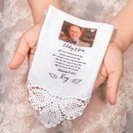 Personalised Memorial Wedding Lace 100% Cotton Handkerchief with Deceased Relative Photo Name and Date Wedding Memorial Gift for Bride Groom