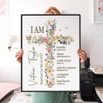 Personalized Floral Cross Bible Verse Canvas Painting with Name First Communion Party Wall Decor Christening Baptism Gift for Kids
