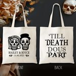 Personalized Gothic Sugar Skull Reusable Canvas Tote Bag with Name and Date Mexican Day of the Dead Wedding Gift for Couple