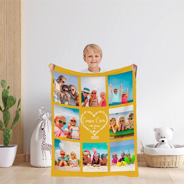 Henkilökohtainen 8 valokuvakollaasit Cousin Crew Heart Soft Throw Blanket kanssa vuoden Home Decor Family Reunion joululahja lapsille
