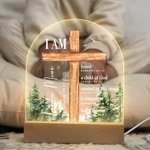 Personalised Bible Verse Cross LED Night Light with Wood Base Baptism First Communion Gift for Baby Girls Boys