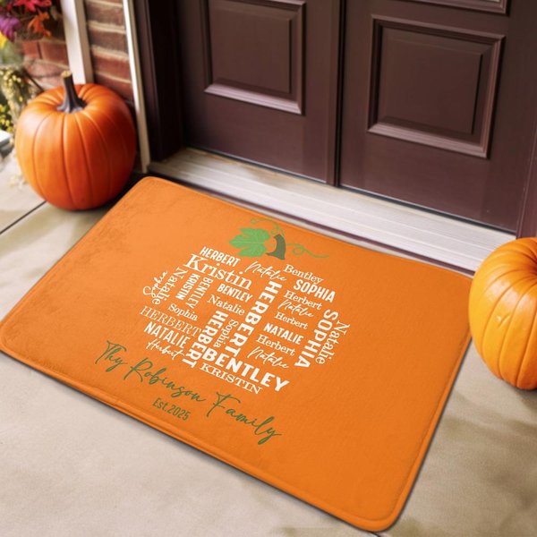 Personalized Pumpkin Word Cloud Doormat with Text Birthday Fall Gift for Friend Family