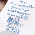 Personalized Embroidery Something Blue Birth Flower 100% Cotton Lace Wedding Handkerchief with Name and Date Wedding Gift for Bride