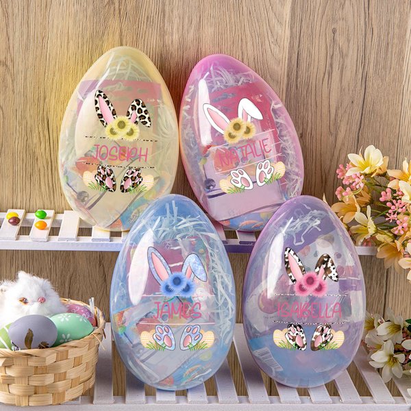 Personalized Cute Bunny Leopard Print Fillable Jumbo Easter Egg with Name Party Favor Egg Hunting Easter Hamper Gift for Boys Girls
