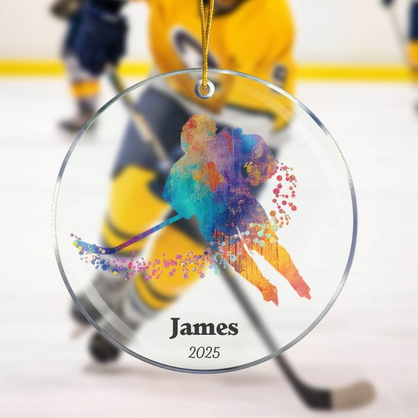 Personalisierte Eishockey Sport Silhouette Weihnachten Acryl Ornament mit Namen Geburtstag Christbaumschmuck Geschenk für Eishockey-Team-Spieler