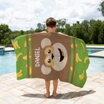 Asciugamano da spiaggia oversize personalizzato con design dell'unicorno cane volpe scimmia e nome regalo di compleanno per ragazzi