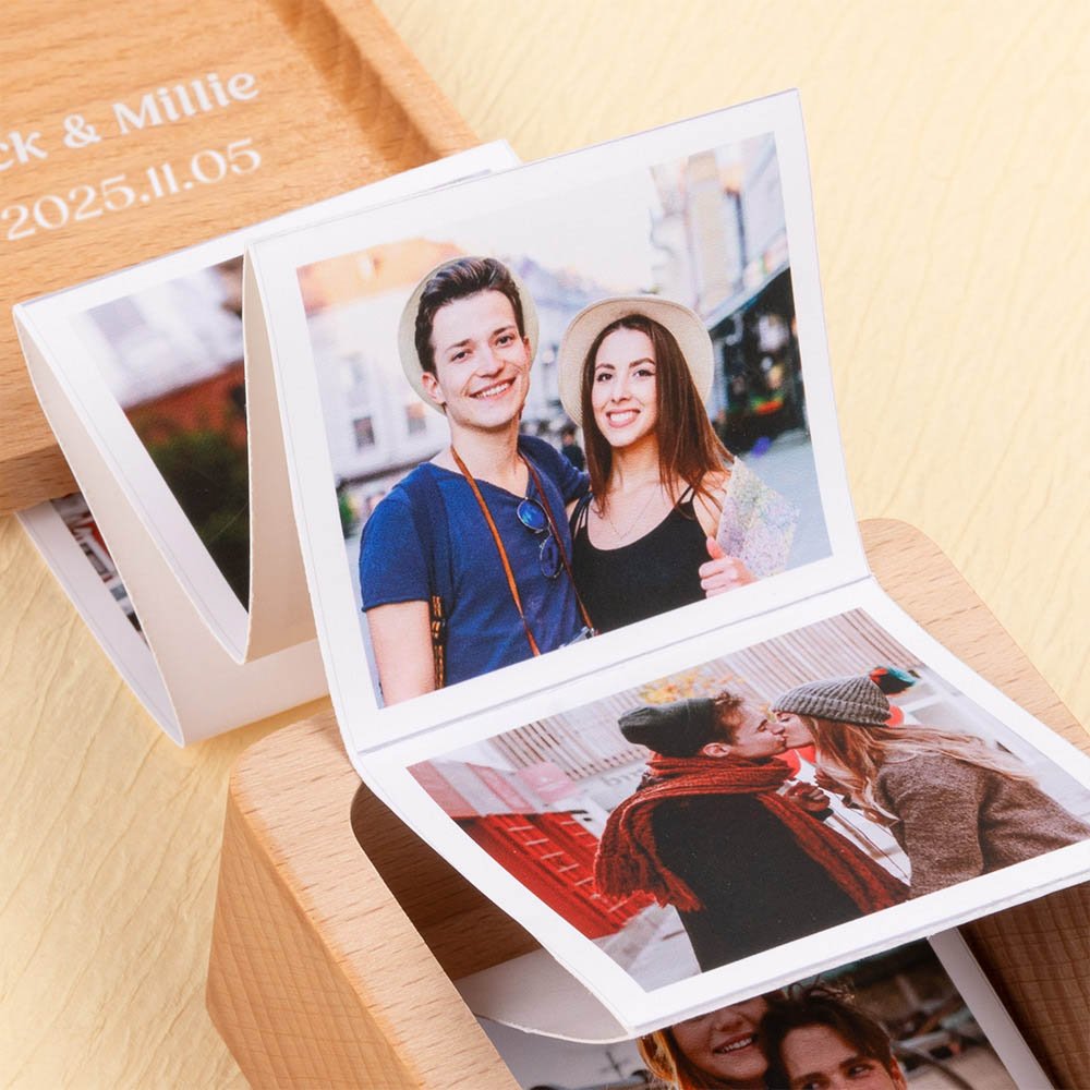 Udelf Personalized Wooden Photo Box Gift With Accordion Picture Pull Out | Custom Photo Album Box | Personalized Photo Box Gift For Any Occasion | Picture Box Gift I Holds 14