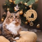 Adorno navideño personalizado de madera con silueta de gato y nombre en primer lugar Feliz Navidad Decoración Regalo para los amantes de los gatos