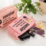 Personalisierte Seester Definition Cartoon Charakter Leder Kosmetiktasche mit Namen Portable Reise Essentials Geburtstag Geschenk für Frauen Mädchen