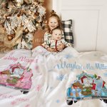 Personalisierte Baby's First Christmas Blanket Cute Animal on Gift Truck Sofa Blanket with Name Holiday Home Decoration Christmas Gift for Family Kid