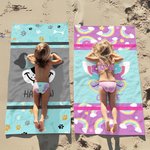 Asciugamano da spiaggia oversize personalizzato con design dell'unicorno cane volpe scimmia e nome regalo di compleanno per ragazzi