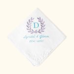 Mouchoir en Dentelle Personnalisé avec Nom Date et Initiale Brodés Linge 100% Coton Motif Branche d'Olivier Cadeau de Mariage pour Mariée