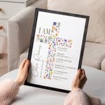 Gepersonaliseerd gebloemd Kruis Zegen Bijbelvers Houten Plaquette Frame met standaard Naam en Tekst Doop Eerste Communie Bureaudecoratie Cadeau voor Kinderen Meisje