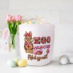 Personalized Cute Bunny Egg Hunter Camouflage Carrot Reusable Canvas Easter Basket with Name Birthday Easter Gift for Kids
