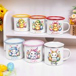Personalized Floral Easter Eggs Bunny Chick 12oz Enamel Mug with Name Easter Party Birthday Gift for Boys Girls
